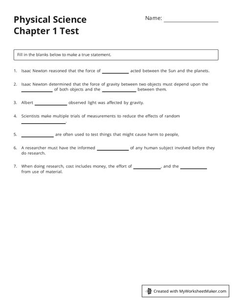 Read Online Physical Science Chapter 1 Test 