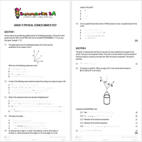 Read Online Physical Science Grade 11 Control Test Question Paper March 2014 