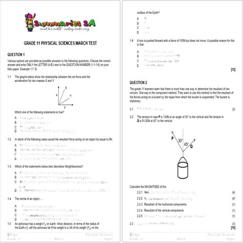 Read Online Physical Science Grade 11 March Controlled Test Question Paper 