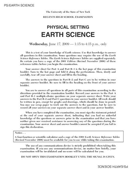 Full Download Physical Setting Earth Science Regents Answers 