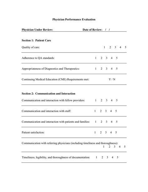 physician performance evaluation form