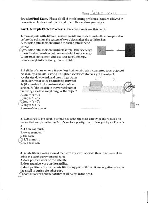 Physics 1 Final Exam Questions And So