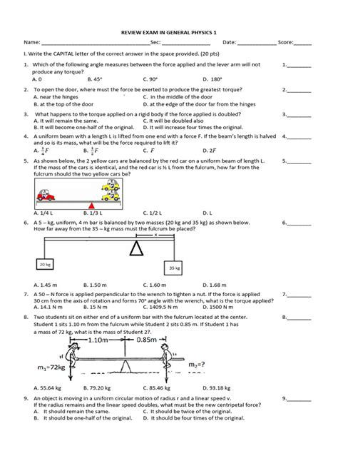 Physics 1 Final Exam With Answers