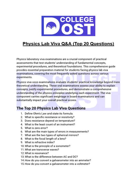 Physics 1 Year Lab Viva Voice