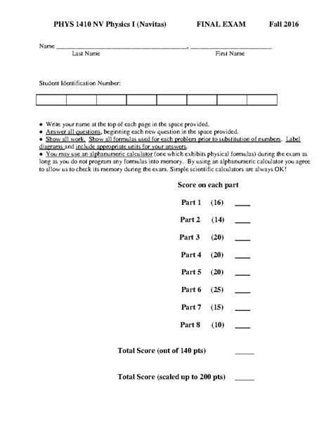 physics 1410 final exam