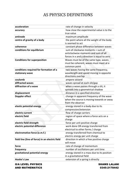 physics basic definitions