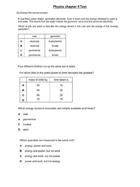 physics chapter 4 stardized test practice answers