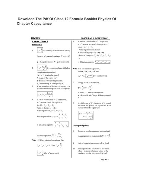Physics Chapter Capacitance Of 12 Class