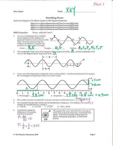 Physics Classroom Answer Key Wave Practice