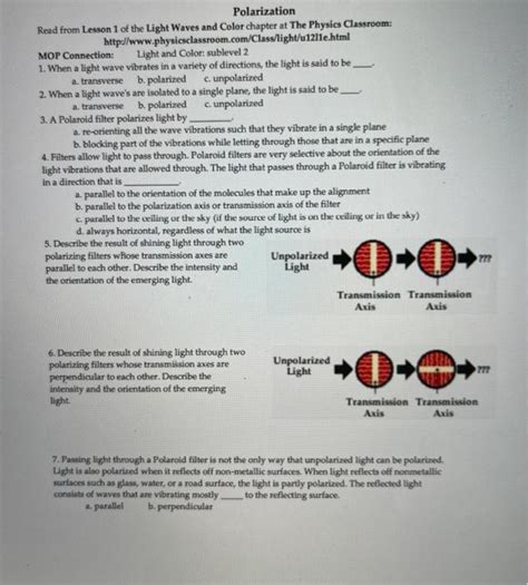 physics classroom polarization answers