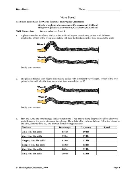 physics classroom wave speed answers