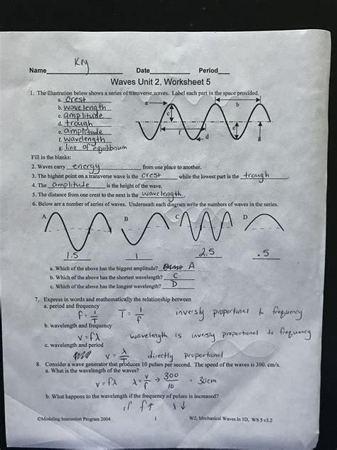 Physics Classroom Waves Packet Answers