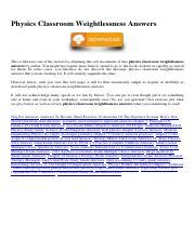Physics Classroom Weightlessness Answer Key