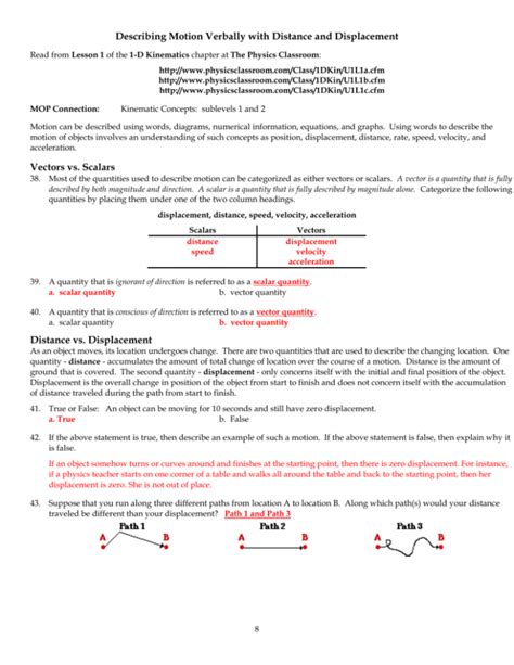 Physics Classroom Worksheets Key Unit 1 Position Distance Displacement Worksheet Answer Key - Position Distance Displacement Worksheet Answer Key