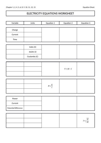 Physics Equations Worksheet