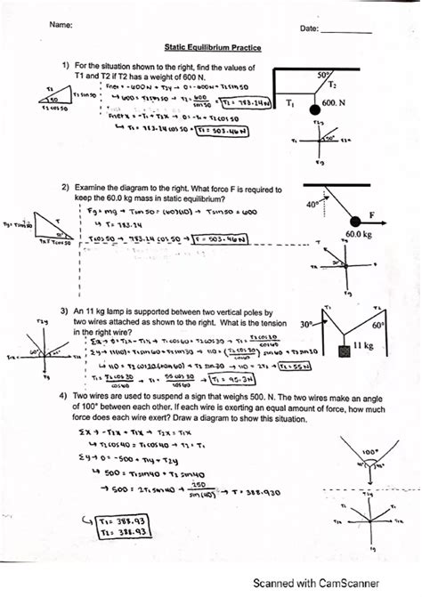 Physics Equilibrium Answers
