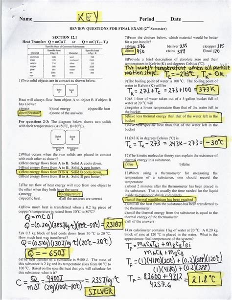 Physics Final Review Sheet Answer