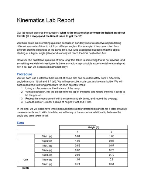 Physics Kinematics Lab Report