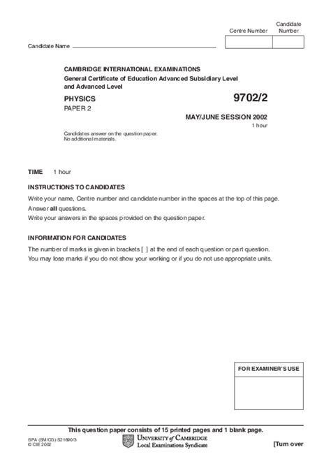 Physics May June 2002 Mark Scheme
