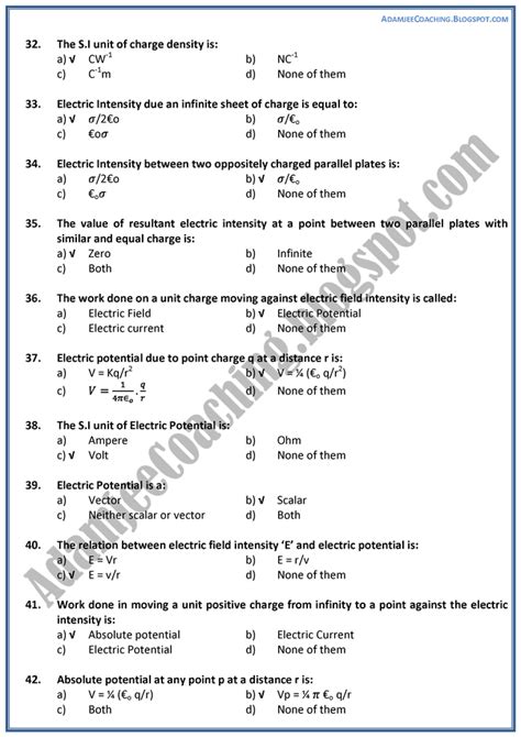 Physics Mcqs For Xii Electrostatics