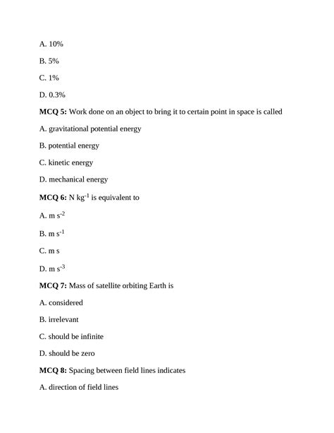 Physics Multiple Choice Questions Answers