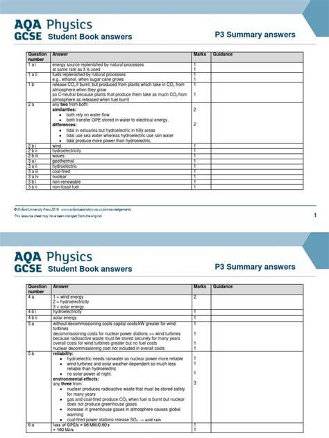 physics p3 23rd may aqa mark scheme