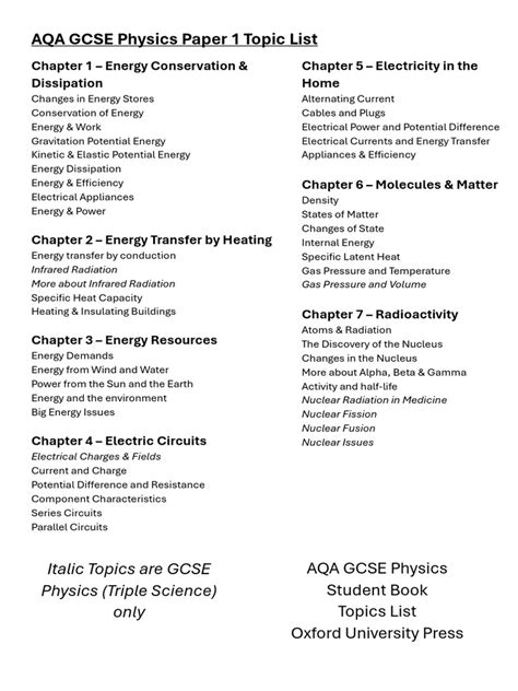 Physics Paper 1 Topics