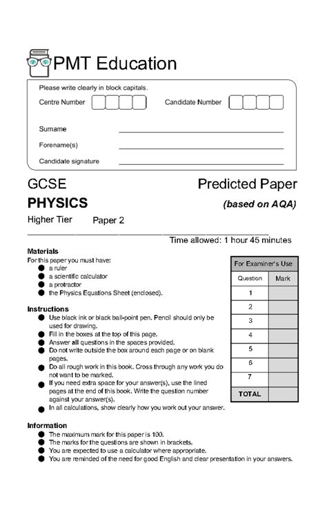 Physics Paper 2 Predicted Paper 2024
