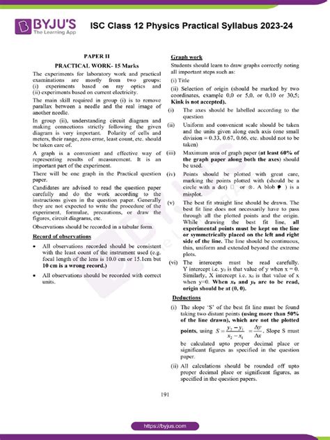 Physics Practical Syllabus For First Year Intermediate