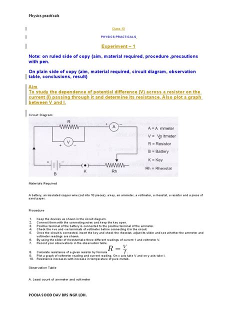 Physics Practicals For Class 10