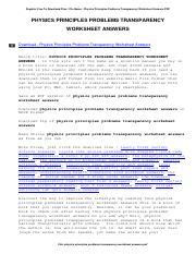 Physics Principles Problems Transparency Worksheet Answers