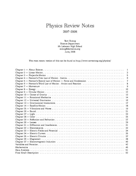 physics review notes tom strong