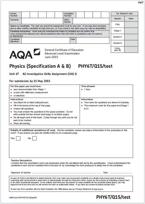 Physics Specification A B Phy6t P14 Test
