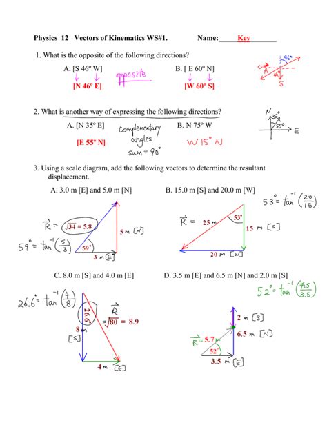 Physics Vector Worksheet With Answers Free Download On Worksheet Introduction To Vectors And Angles - Worksheet Introduction To Vectors And Angles