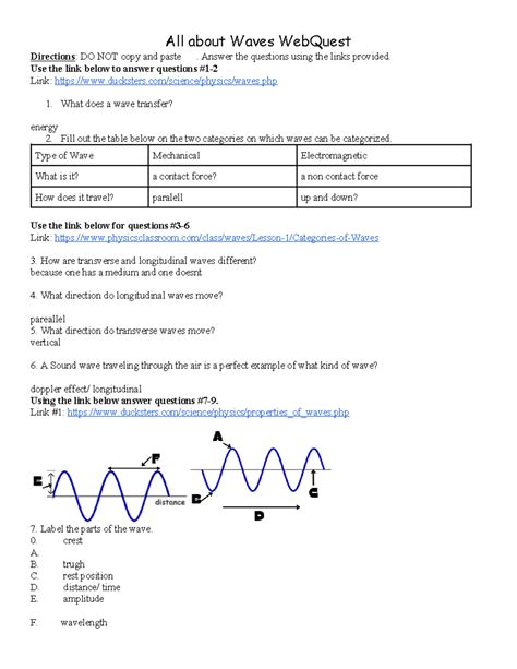 physics wave webquest answer key