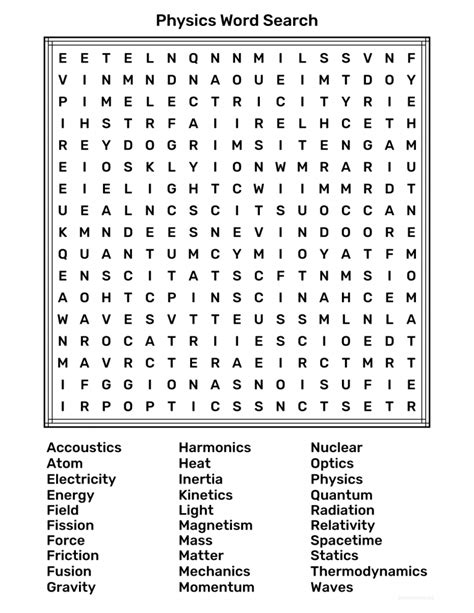 Physics Word Search Science Notes And Projects Science Word Search Middle School - Science Word Search Middle School