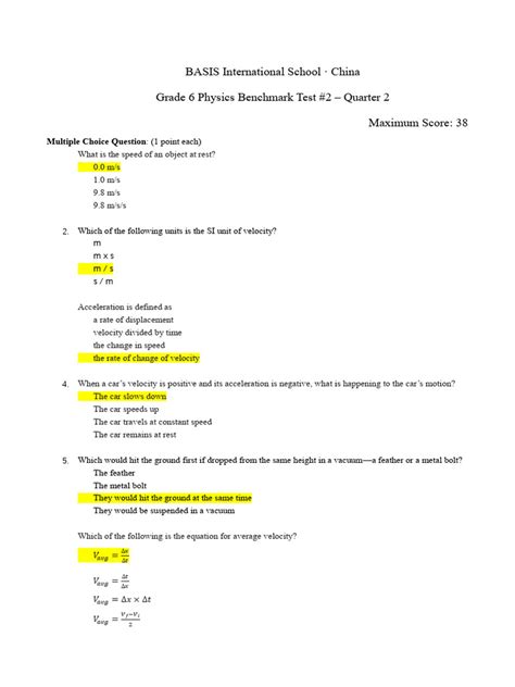 Full Download Physics Benchmark Science Test Answers 
