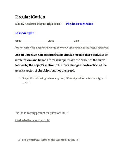 Download Physics Classroom Packet Answers Circular Motion 