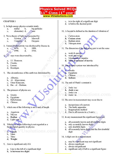 Read Physics Engineering First Year Mcq 