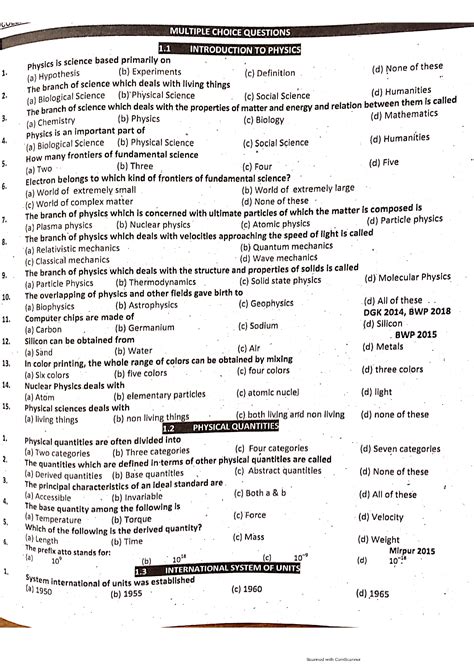 Read Physics Engineering First Year Mcq 