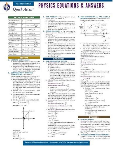 Read Physics Equations And Answers Rea Quick Access Reference Chart 