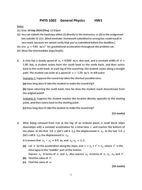 Read Online Physics Homework 1 Kinematics Displacement Velocity 