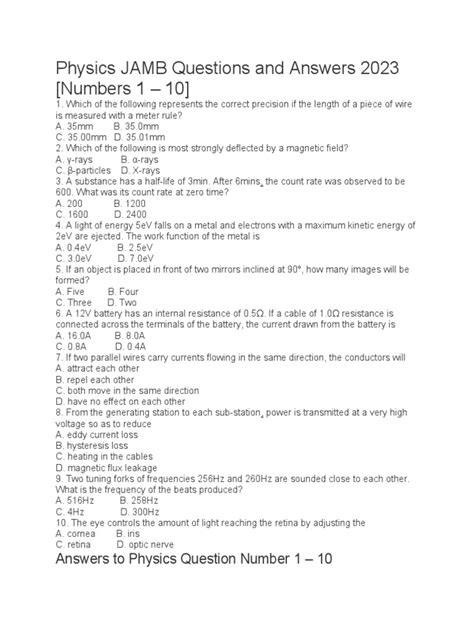 Read Online Physics Jamb Past Questions And Answers Pdf 