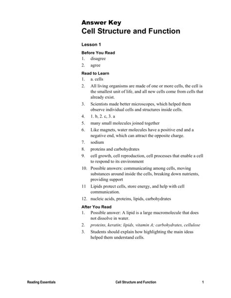 Read Online Physiology Cell Structure And Function Answer Key 