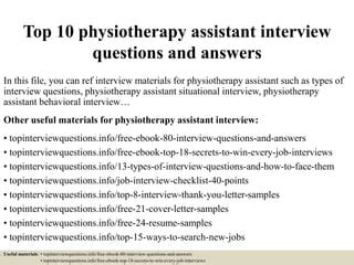 Read Online Physiotherapist Assistant Interview Questions Answers 