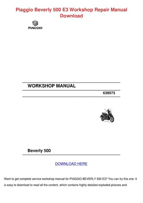 Full Download Piaggio Beverly 500 2005 2010 Workshop Repair Service Manual 