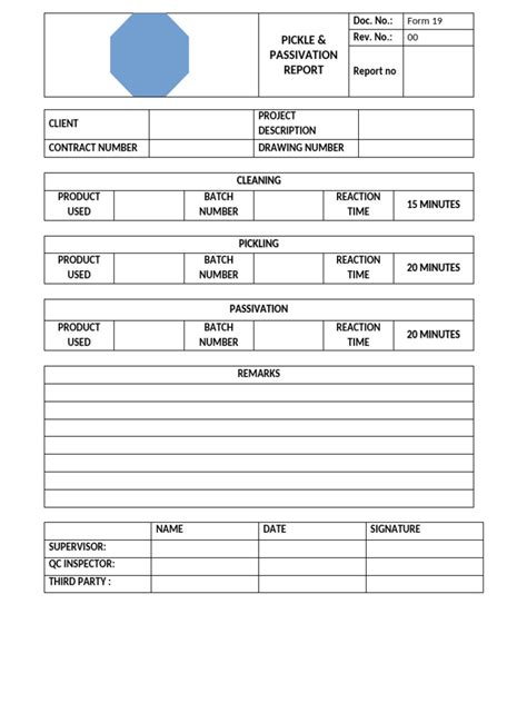 pickling and passivating report format