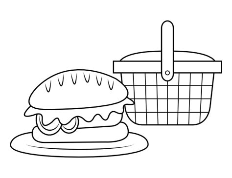Picnic Basket And Sandwich Coloring Page Museprintables Com Picnic Basket Coloring Pages - Picnic Basket Coloring Pages