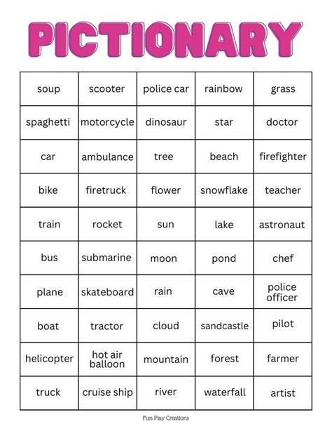 Pictionary Generator Words