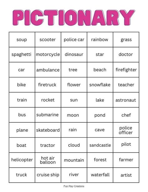 Read Pictionary Game Words 